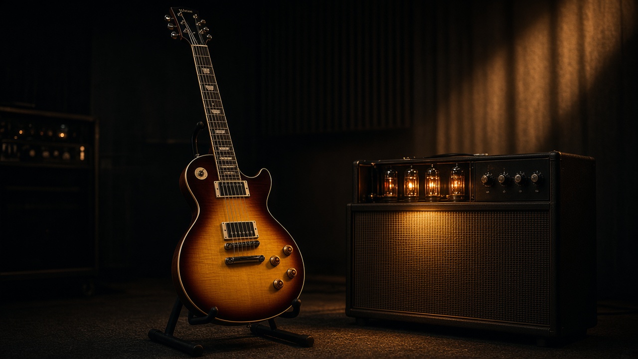 Illustration: a complete electric guitar starter kit - AI-generated artwork, not a photo of a specific product