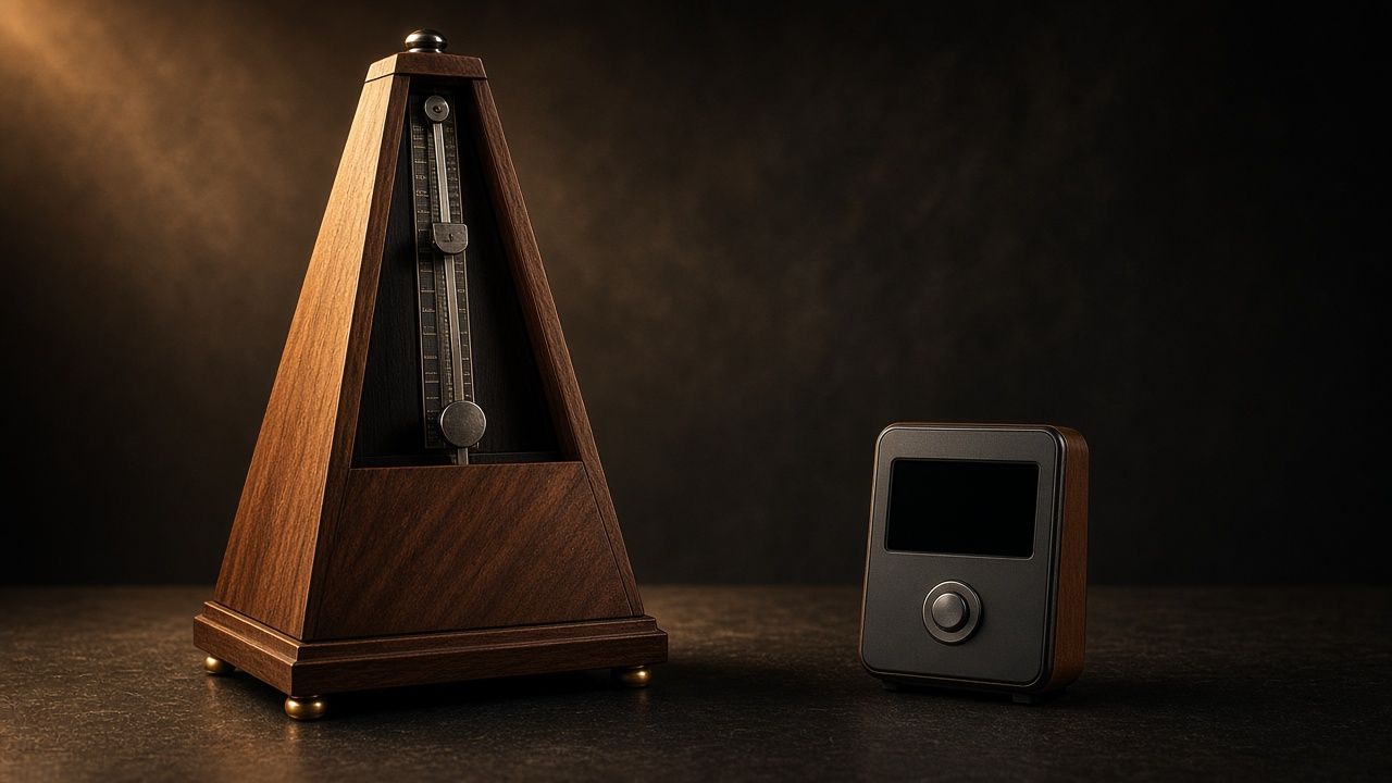 Illustration: metronomes keeping time - AI-generated artwork, not a photo of a specific product