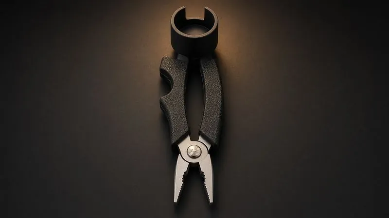 Illustration of a D'Addario Pro-Winder (winder + cutter + pin puller) - AI-generated, not a photo of the exact product