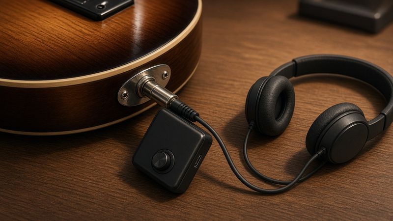Illustration of a Fender Mustang Micro Headphone Amp - AI-generated, not a photo of the exact product